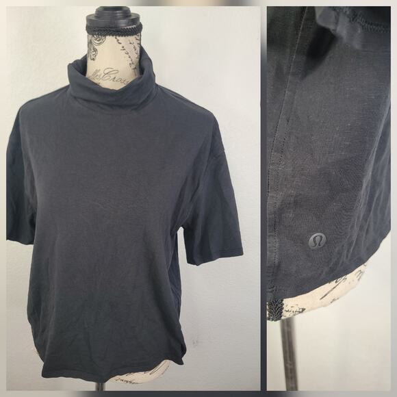 lululemon athletica Tops - Lululemon Relaxed-Fit Cotton-Blend Turtleneck T-Shirt Black Size 4